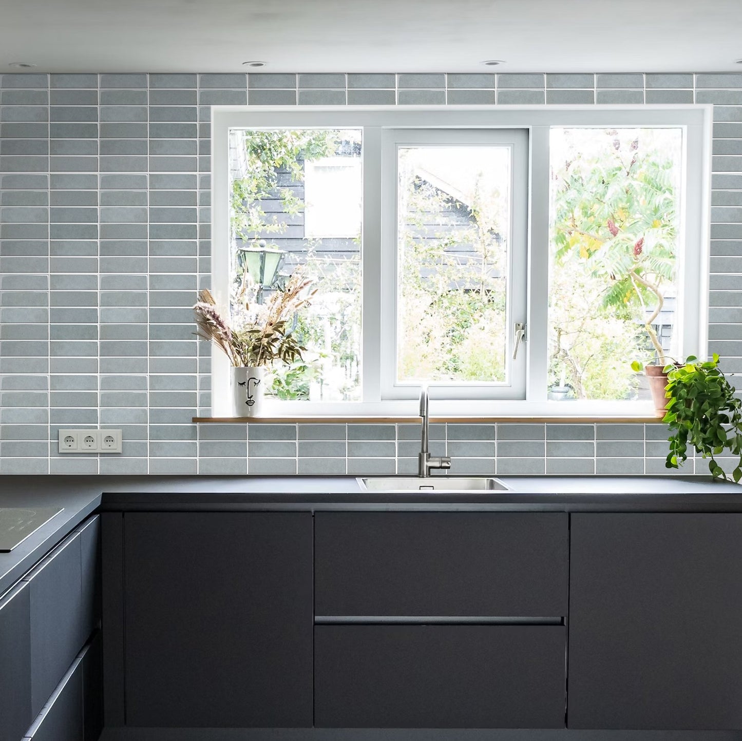 1.2mm Peel and Stick Gray blue Rectangular Wall Tiles Home Decor Kitchen T80778