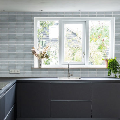 1.2mm Peel and Stick Gray blue Rectangular Wall Tiles Home Decor Kitchen T80778