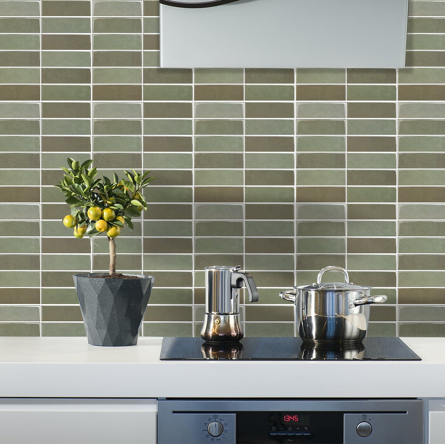 1.2mm Peel and Stick Dark Green Rectangular Wall Tiles Home Decor Kitchen T80783