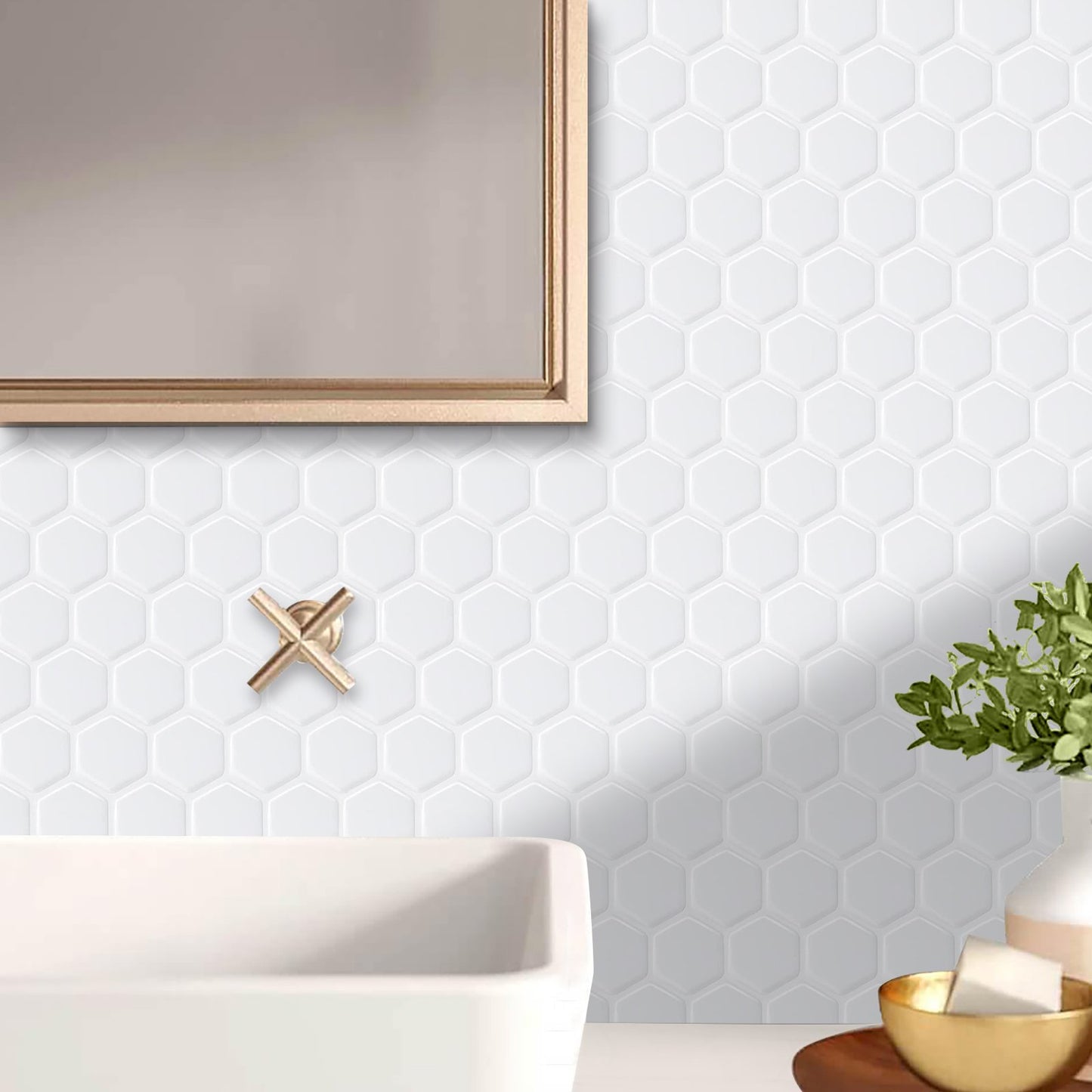 1.2 mm Glue Peel and Stick White Vinyl Wall Tile Home Decor Bathroom Living Room TSQS68