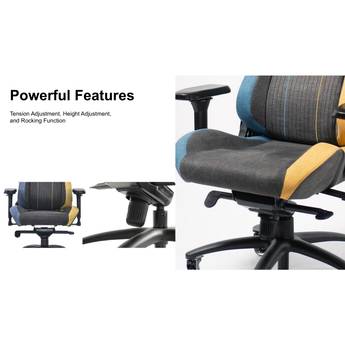 Ergonomic office chair with features highlighted on a white background
