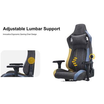 Gaming chair with adjustable lumbar support on a white background