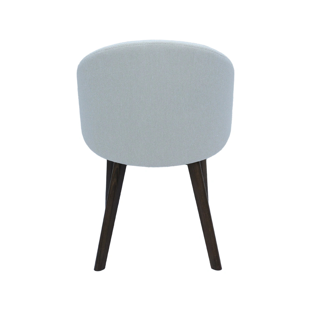 Light gray chair with dark wooden legs on a white background