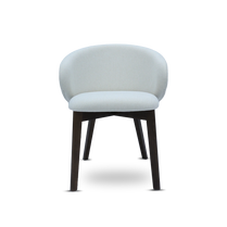 White chair with dark wooden legs on a white background