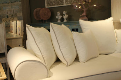 White sofa with decorative pillows in a room setting - Venice Collection Sofa – Deep Comfort for Modern Living | Vella Concept