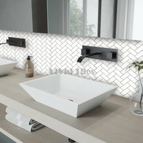 Thick 1.6mm Herringbone 12 X 12 Inch Peel And Stick White With Grey Grout Herringbone Vinyl Wall Tile Home Decor VP402