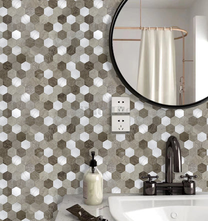 Hexagon Marble and Metal Mixed PVC Composite Tile WJ16