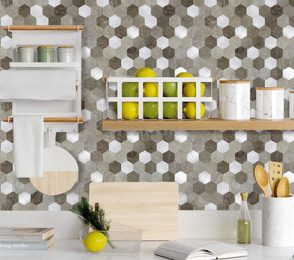 Hexagon Marble and Metal Mixed PVC Composite Tile WJ16