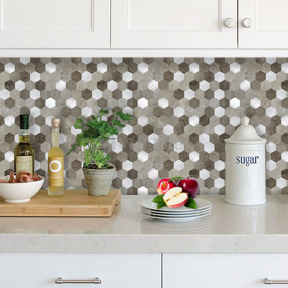 Hexagon Marble and Metal Mixed PVC Composite Tile WJ16