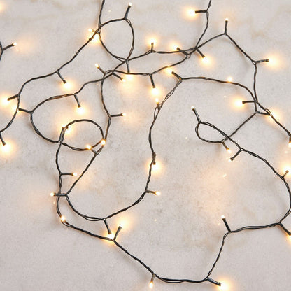 String lights on a white background