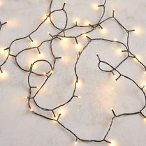 String lights on a white background