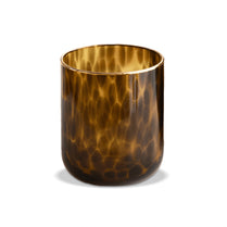 Tortoiseshell-patterned glass vase on a white background