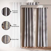 Gray curtain with features highlighted on a white background