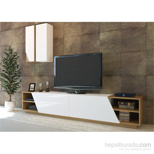 TV Unit Zebra - White, Teak-ZBR108TS01