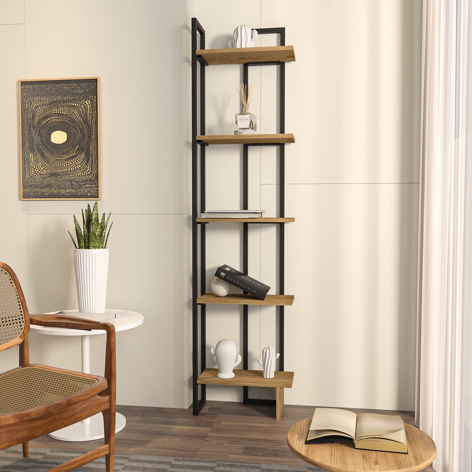 Alice Metal Bookcase-Black&OUD OAK by DECOROTIKA | Souqify