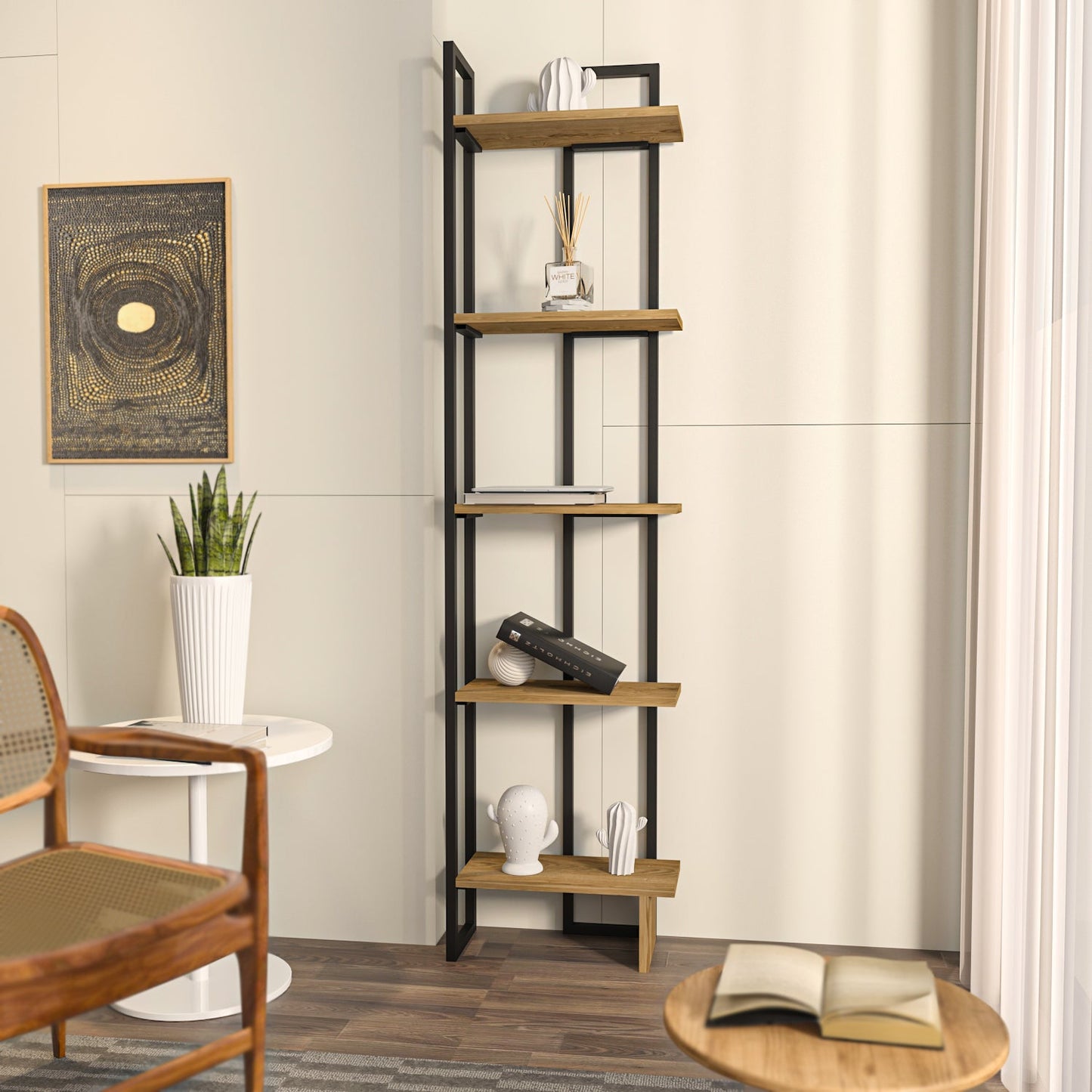 Alice Metal Bookcase-Black&OUD OAK by DECOROTIKA | Souqify