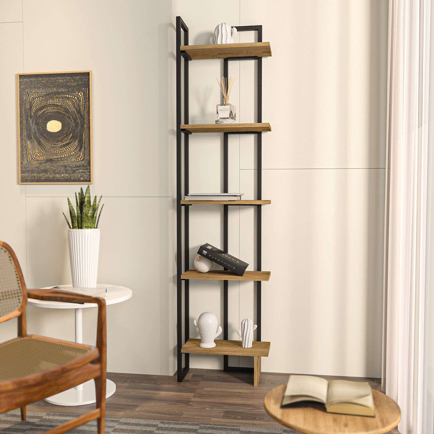 Alice Metal Bookcase-Black&OUD OAK by DECOROTIKA | Souqify