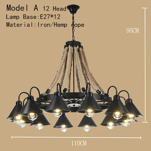 American Coffee Shop hemp Chandelier Loft Wrought Iron Retro Industrial Style Bar Hot Pot Restaurant Chandelier by Zhongsan | Souqify