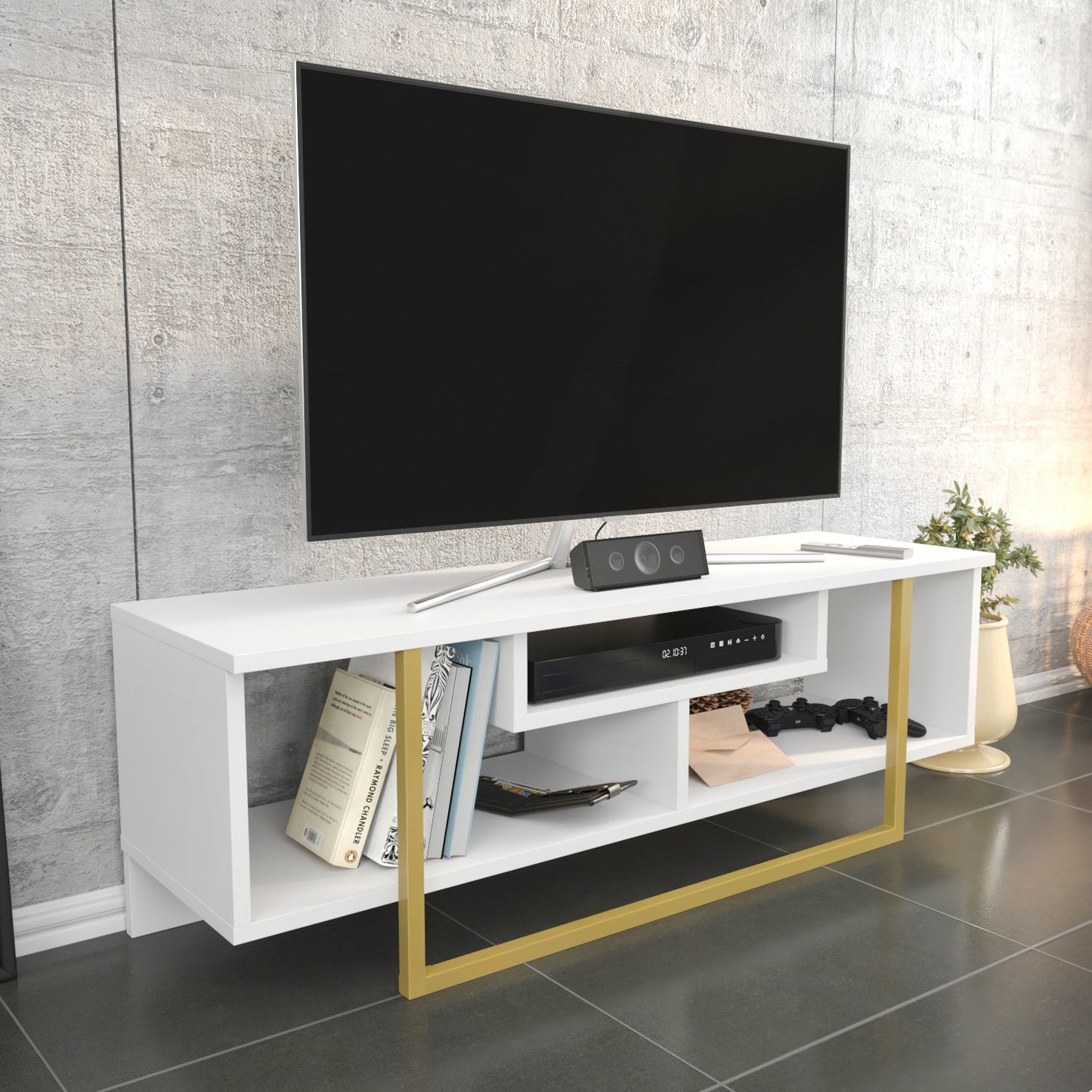 Asal 47'' TV Unit - White & Gold by DECOROTIKA | Souqify