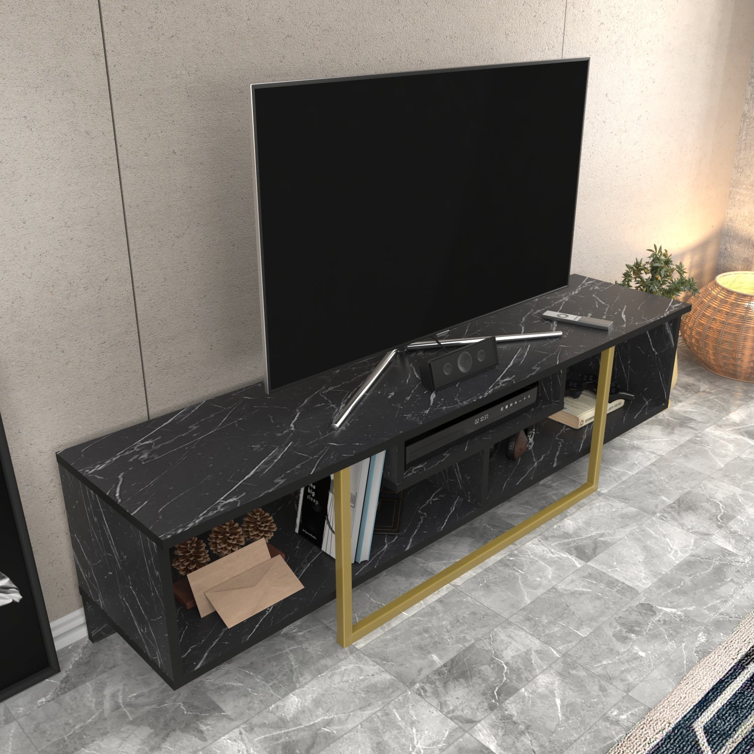 Asal 59" TV Unit - Bendire & Gold by DECOROTIKA | Souqify
