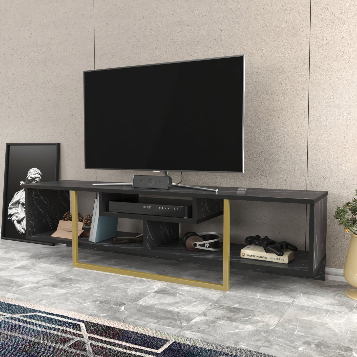 Asal 59" TV Unit - Bendire & Gold by DECOROTIKA | Souqify