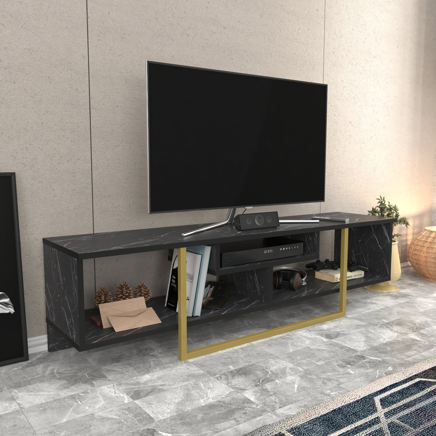 Asal 59" TV Unit - Bendire & Gold by DECOROTIKA | Souqify