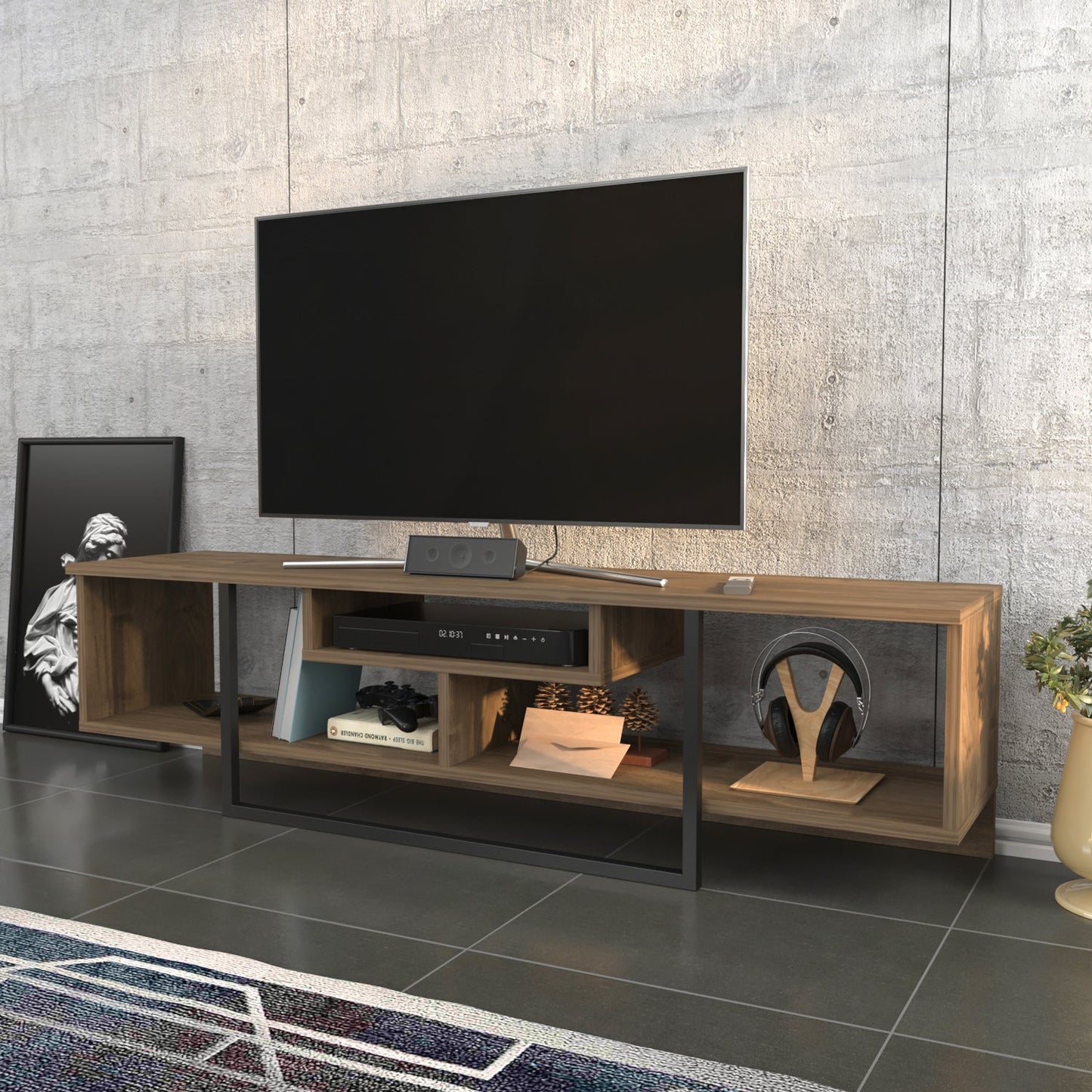 Asal 59'' TV Unit - Walnut & Black by DECOROTIKA | Souqify