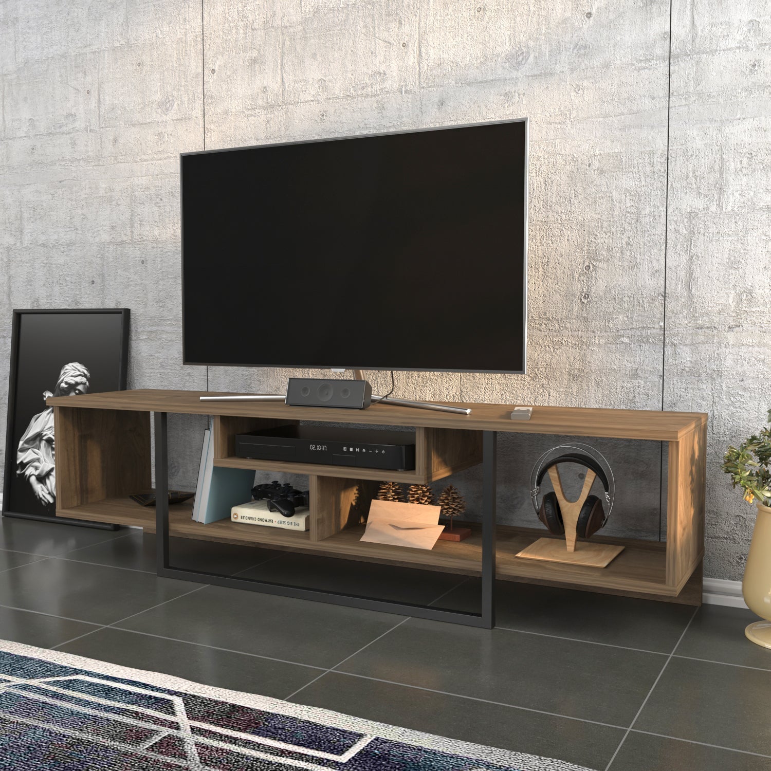 Asal 59'' TV Unit - Walnut & Black by DECOROTIKA | Souqify