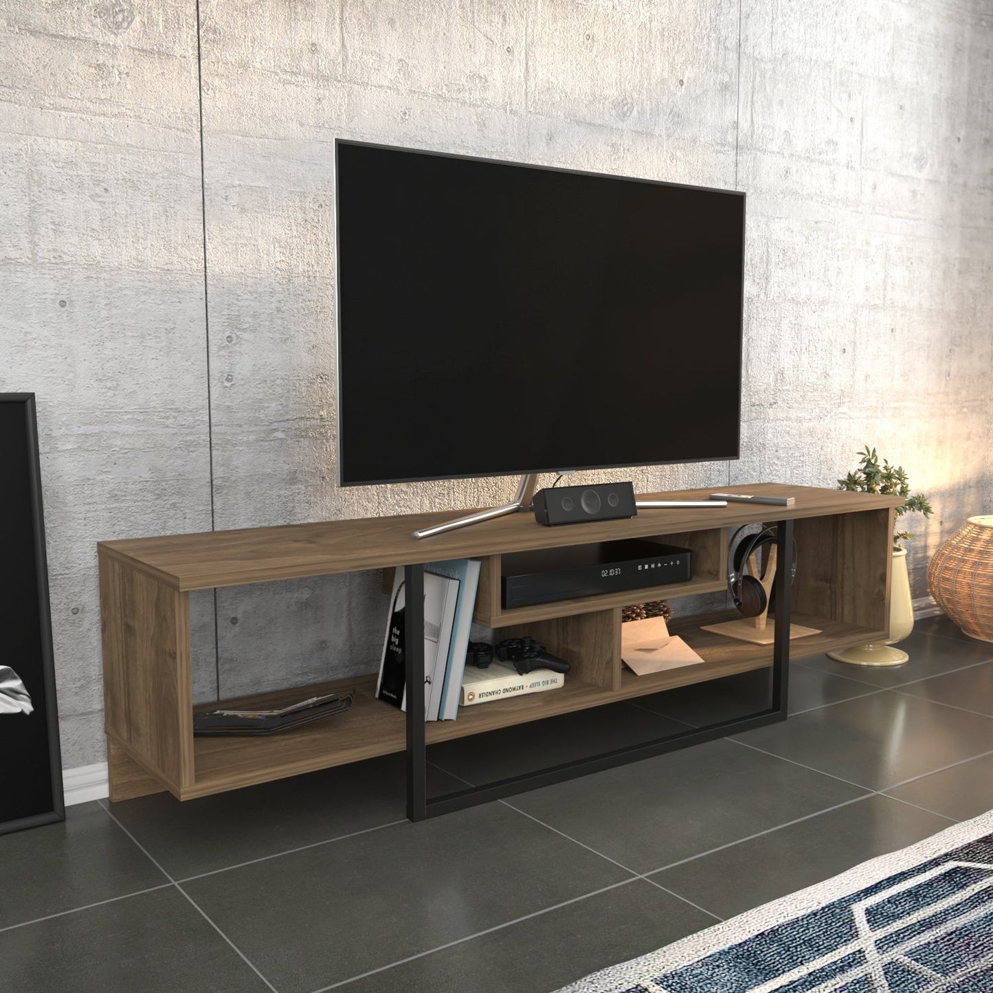 Asal 59'' TV Unit - Walnut & Black by DECOROTIKA | Souqify