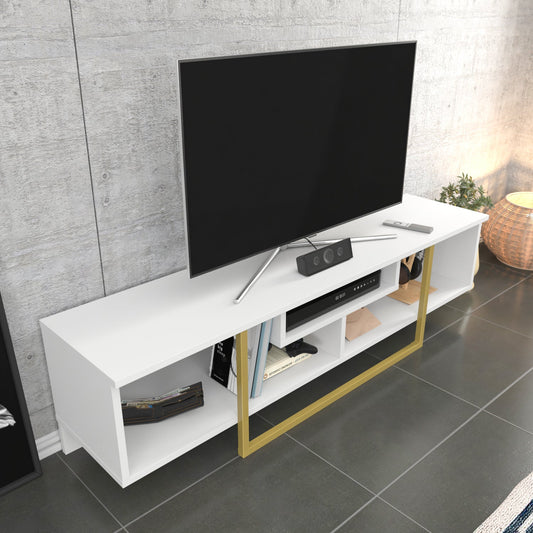 Asal 59" TV Unit - White & Gold by DECOROTIKA | Souqify