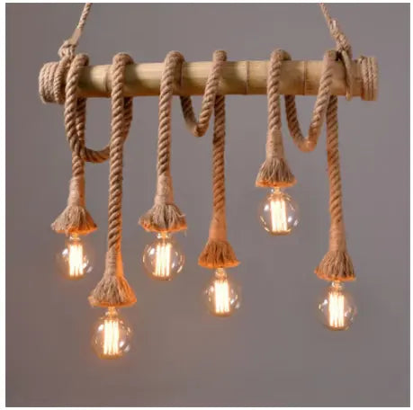 Bamboo hemp rope pendant lights creative restaurant decoration lamps retro bar table garden bamboo hanging light by Zhongsan | Souqify