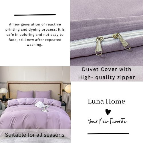 Basic King size 6 pieces, Luna Home Premium Quality Duvet Cover Set. Lavender color. by 5 | Souqify