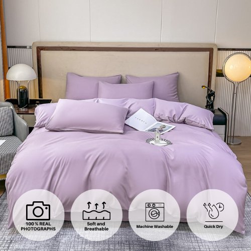 Basic King size 6 pieces, Luna Home Premium Quality Duvet Cover Set. Lavender color. by 5 | Souqify