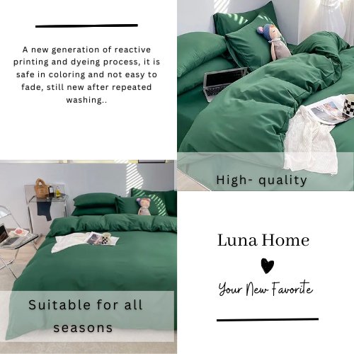 Basic Premium Single, Set of 4 Pieces, Duvet Cover Set, Green color. by 5 | Souqify