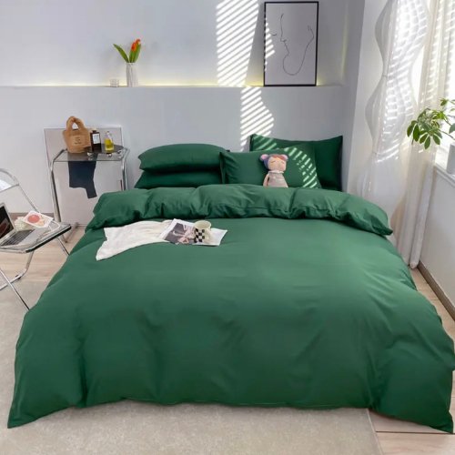 Basic Premium Single, Set of 4 Pieces, Duvet Cover Set, Green color. by 5 | Souqify