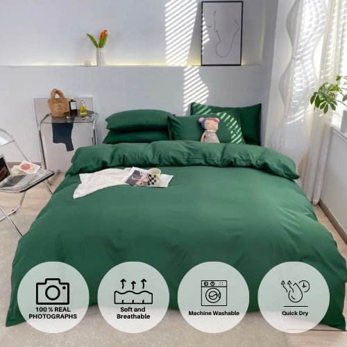 Basic Premium Single, Set of 4 Pieces, Duvet Cover Set, Green color. by 5 | Souqify