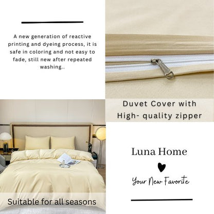 Basic Single Set of 4 Pieces, Luna Home Premium Quality Duvet Cover Set. Creamy Milk color.