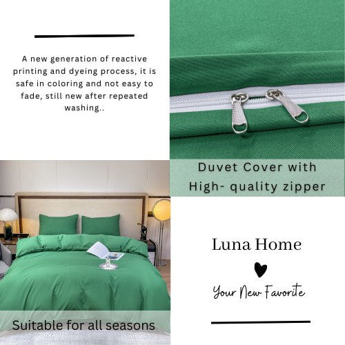 Basic Single Set of 4 Pieces, Luna Home Premium Quality Duvet Cover Set. Green color. by 5 | Souqify