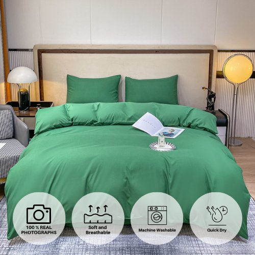 Basic Single Set of 4 Pieces, Luna Home Premium Quality Duvet Cover Set. Green color. by 5 | Souqify