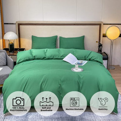 Basic Single Set of 4 Pieces, Luna Home Premium Quality Duvet Cover Set. Green color. by 5 | Souqify
