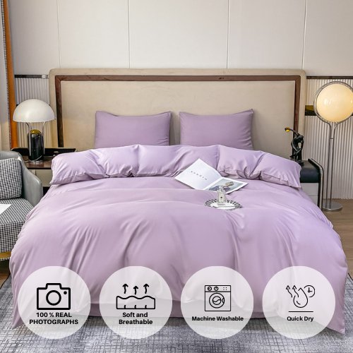 Basic Single Set of 4 Pieces, Luna Home Premium Quality Duvet Cover Set. Lavender color. by 5 | Souqify