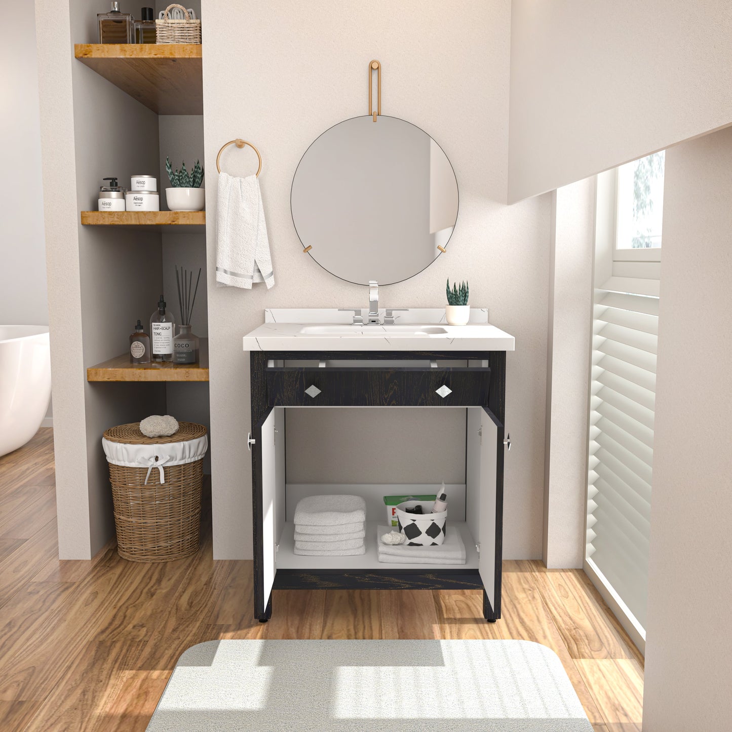 Bathroom Vanity Kardelen Bathroom Vanity-BV31DB01 Dark Blue 87 X 68 X 110 by DECOROTIKA | Souqify