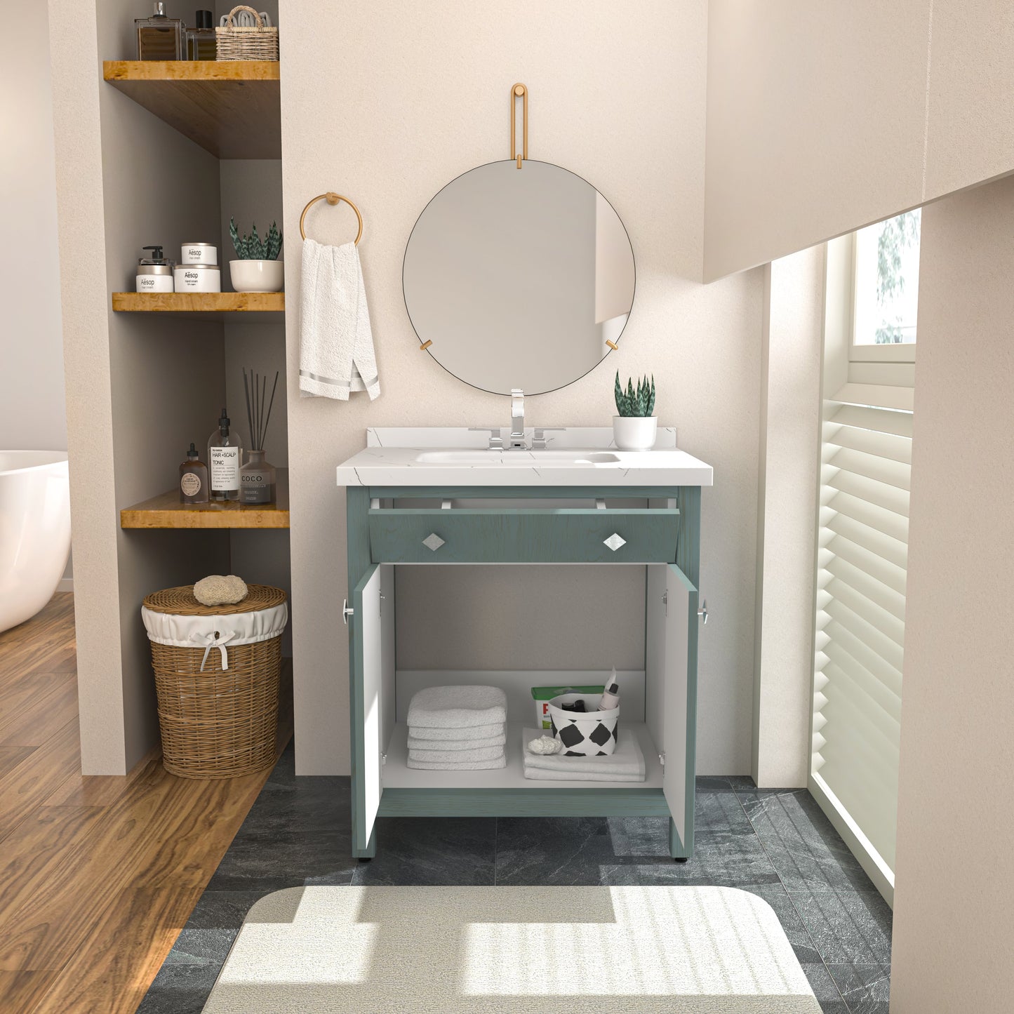 Bathroom Vanity Kardelen Bathroom Vanity-BV31SG01 Sea Green 87 X 68 X 110 by DECOROTIKA | Souqify