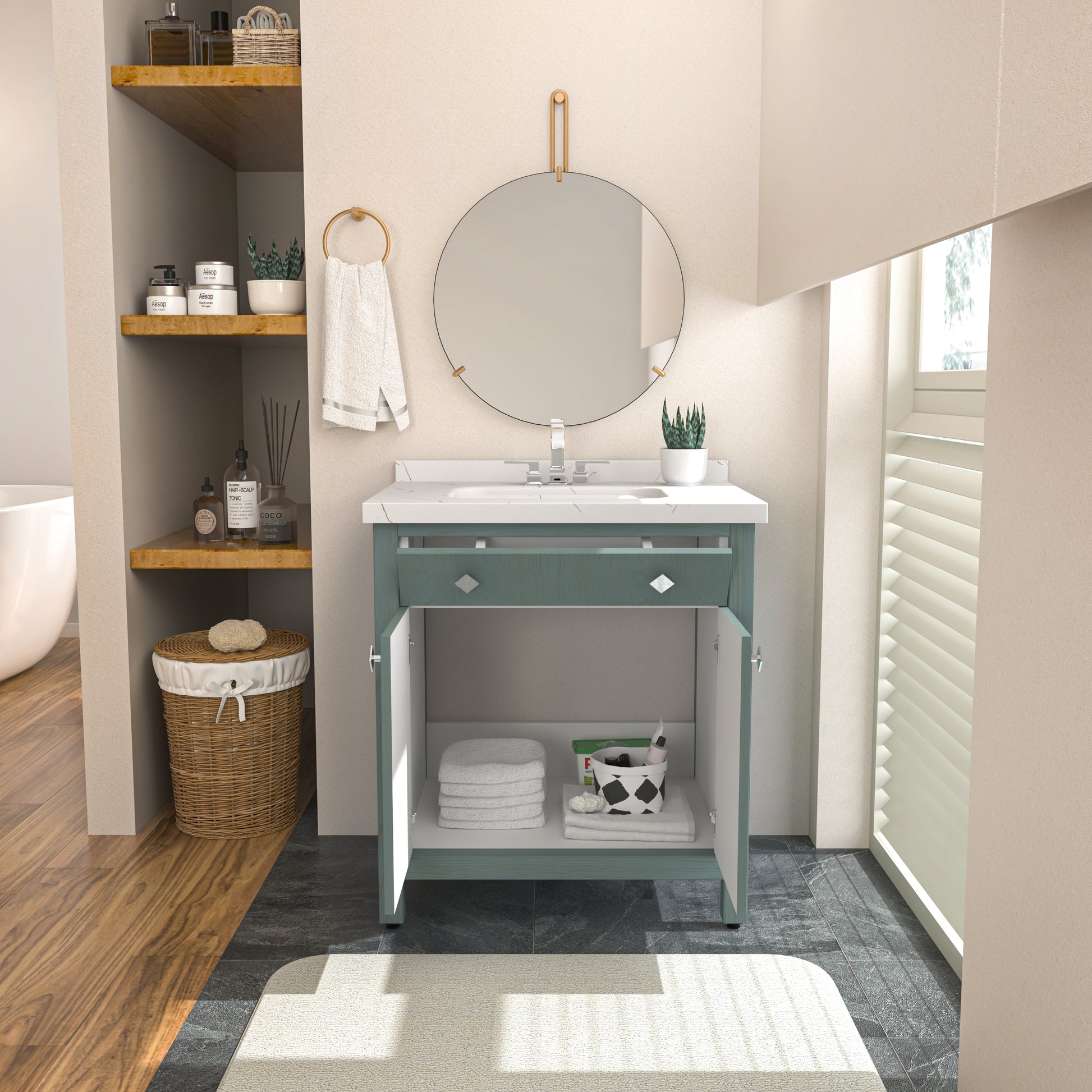 Bathroom Vanity Kardelen Bathroom Vanity-BV31SG01 Sea Green 87 X 68 X 110 by DECOROTIKA | Souqify