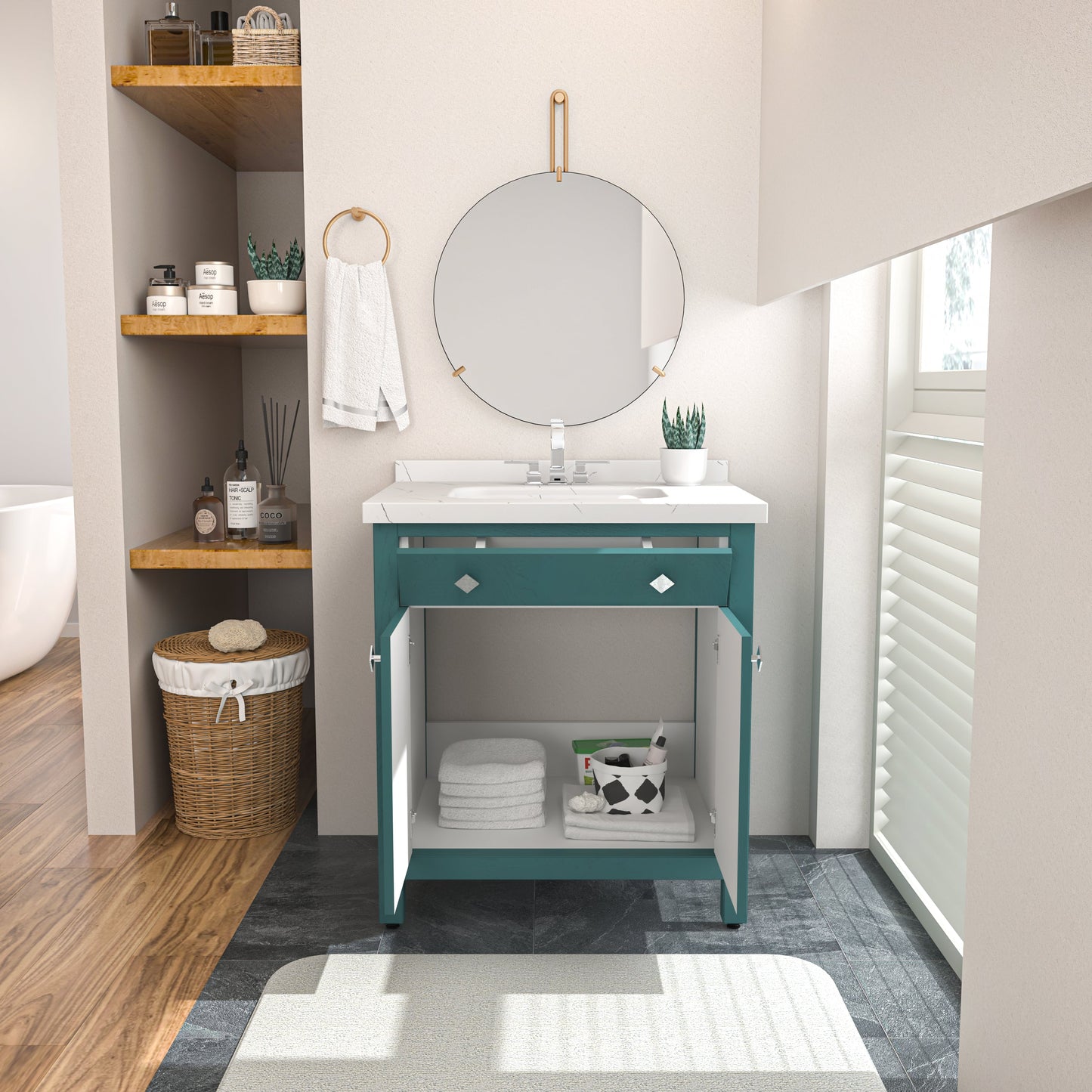 Bathroom Vanity Kardelen Bathroom Vanity-BV31TQ01 Turquoise 87 X 68 X 110 by DECOROTIKA | Souqify