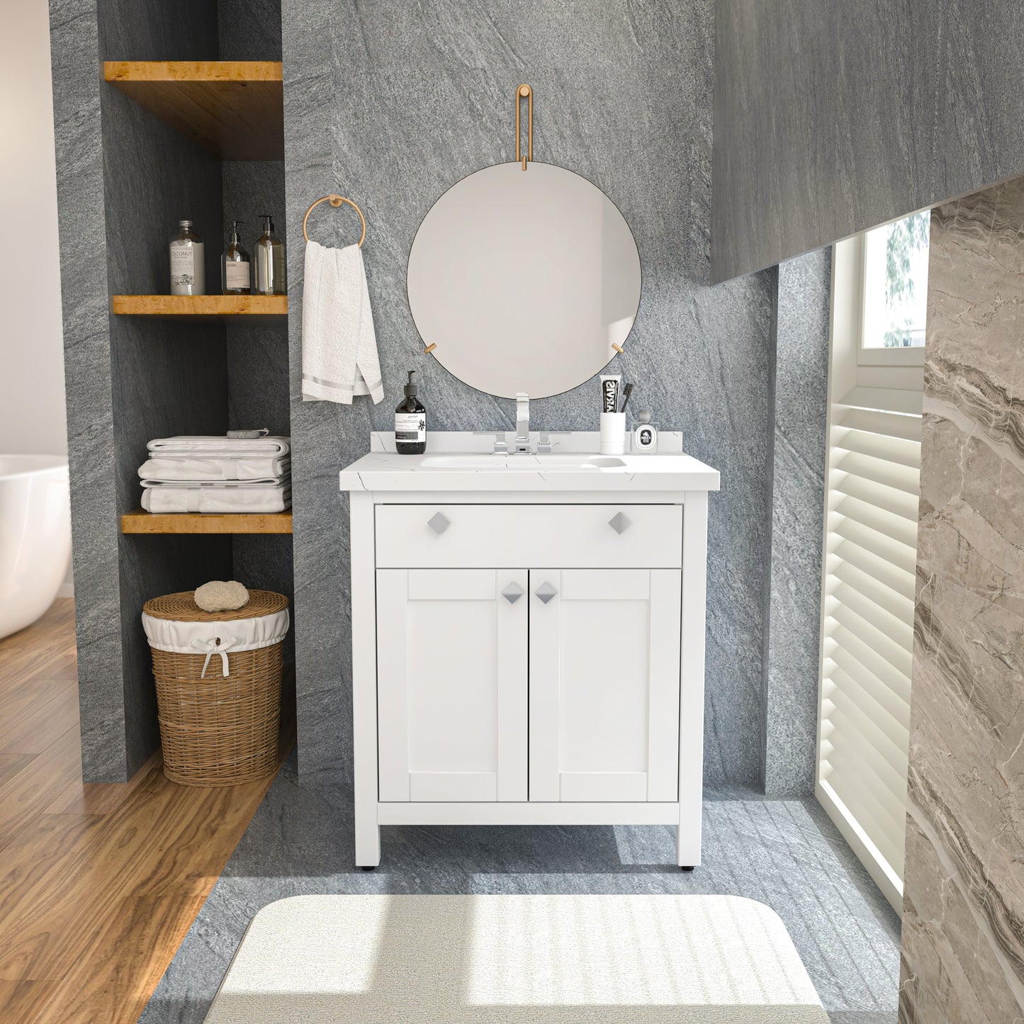 Bathroom Vanity Kardelen Bathroom Vanity-BV31WH01 White 87 X 68 X 110 by DECOROTIKA | Souqify