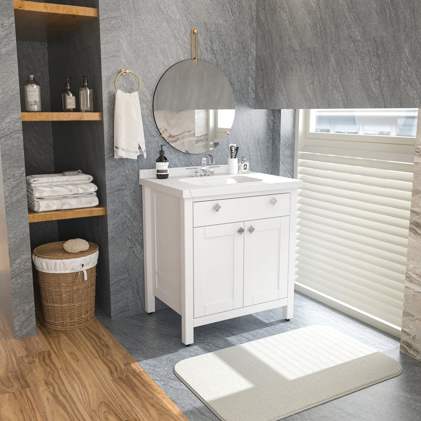 Bathroom Vanity Kardelen Bathroom Vanity-BV31WH01 White 87 X 68 X 110 by DECOROTIKA | Souqify