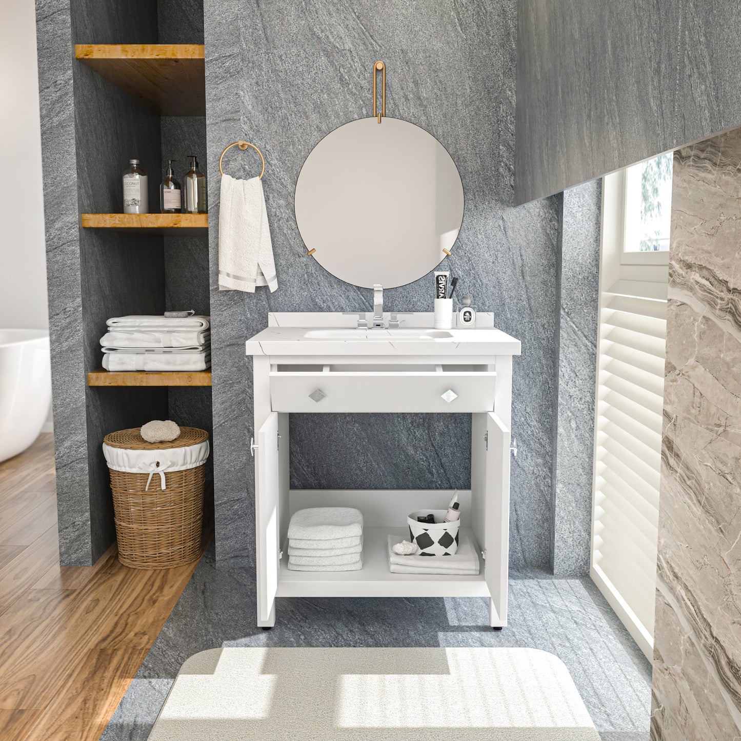 Bathroom Vanity Kardelen Bathroom Vanity-BV31WH01 White 87 X 68 X 110 by DECOROTIKA | Souqify