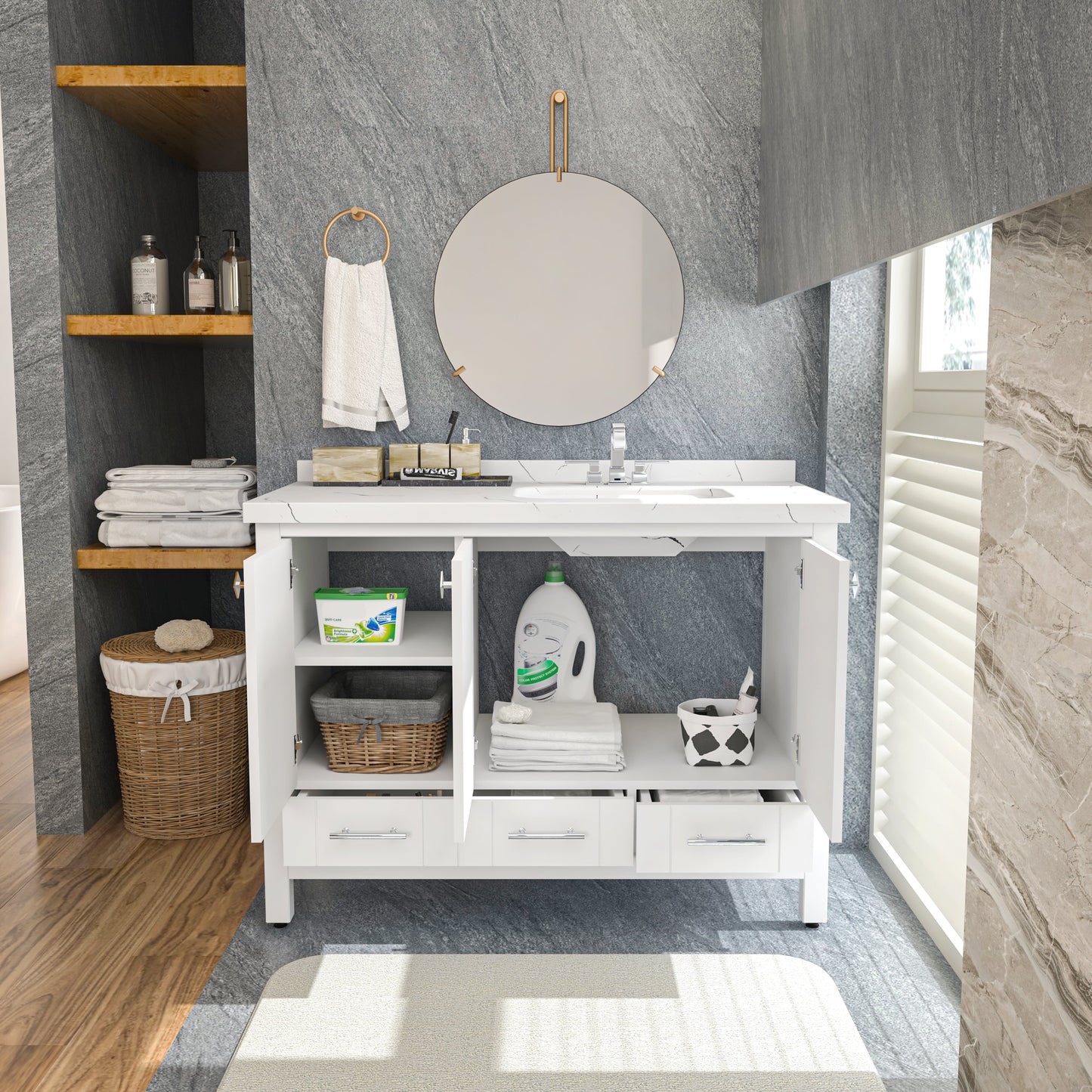Bathroom Vanity Kardelen Bathroom Vanity-BV47WH01 White 127 X 68 X 110 by DECOROTIKA | Souqify