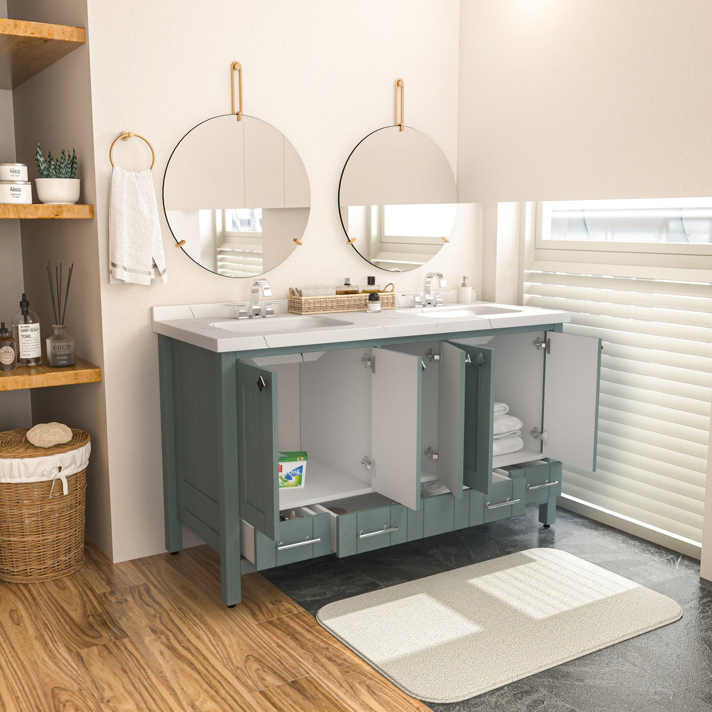 Bathroom Vanity Kardelen Bathroom Vanity-BV59SG01 Sea Green 157 X 68 X 110 by DECOROTIKA | Souqify